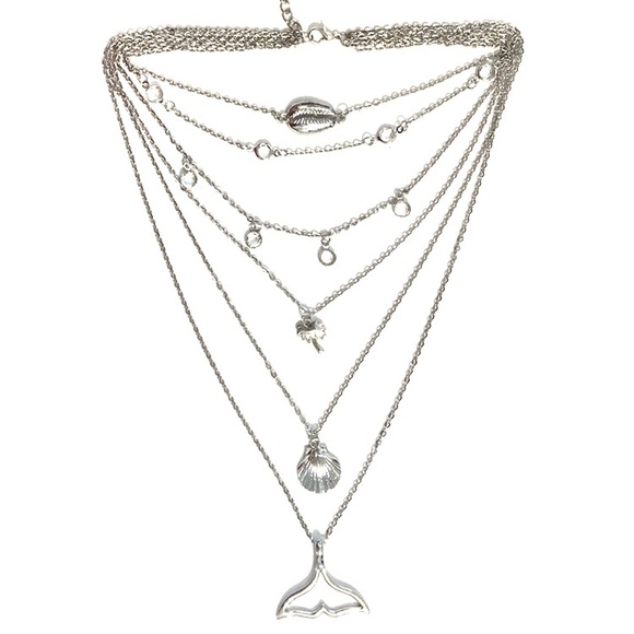 6 Layered Necklace 🦚 Fish Tail Palm Tree Seashell - Picture 3 of 3